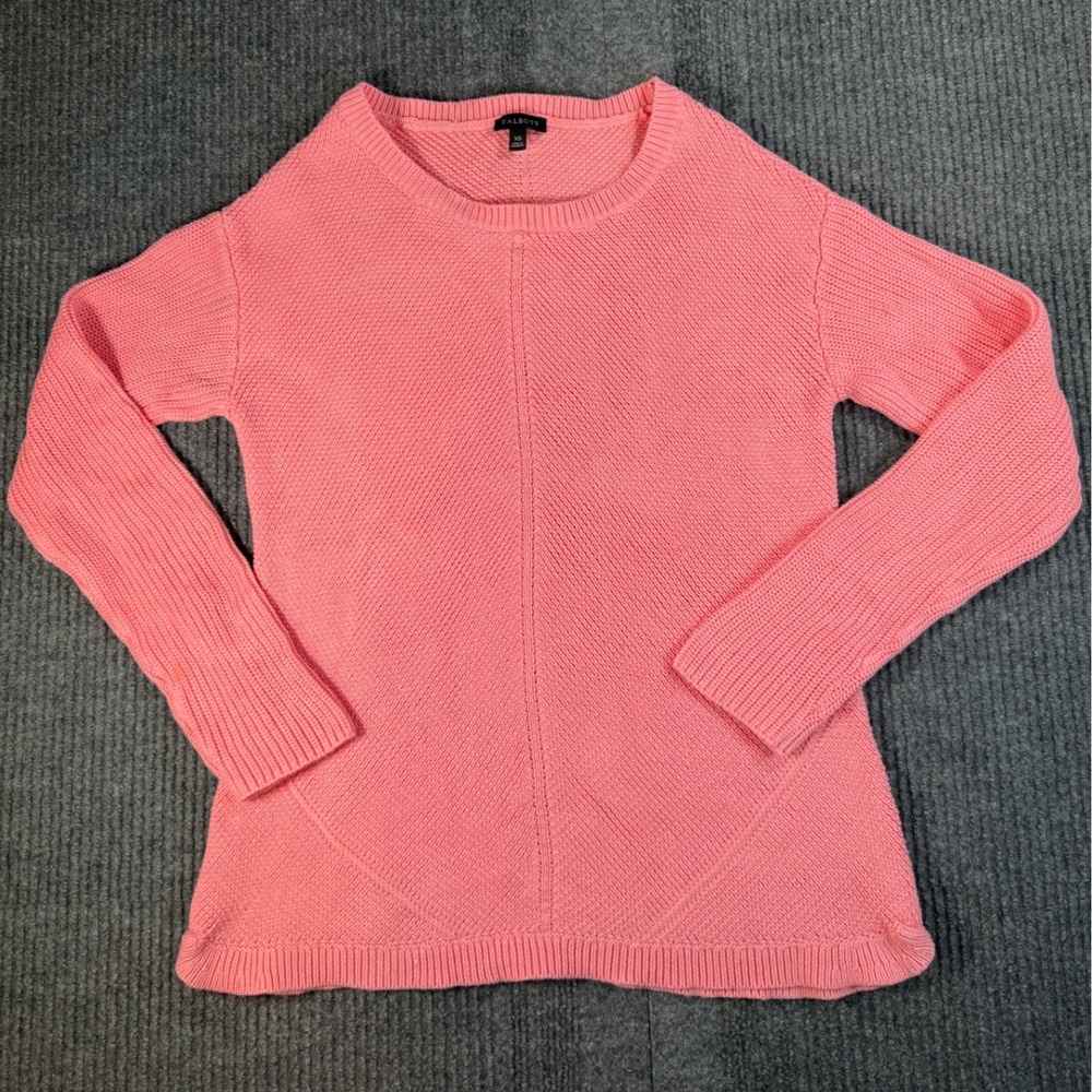 Talbots Womens XS Coral Pink Pima Cotton Textured Knit Crew Neck Sweater